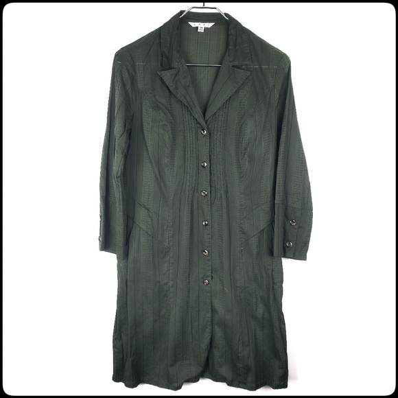 CAbi Got You Covered Olive Green Button Down T-Shirt Jacket Dress Size: X-Small - Picture 2 of 7